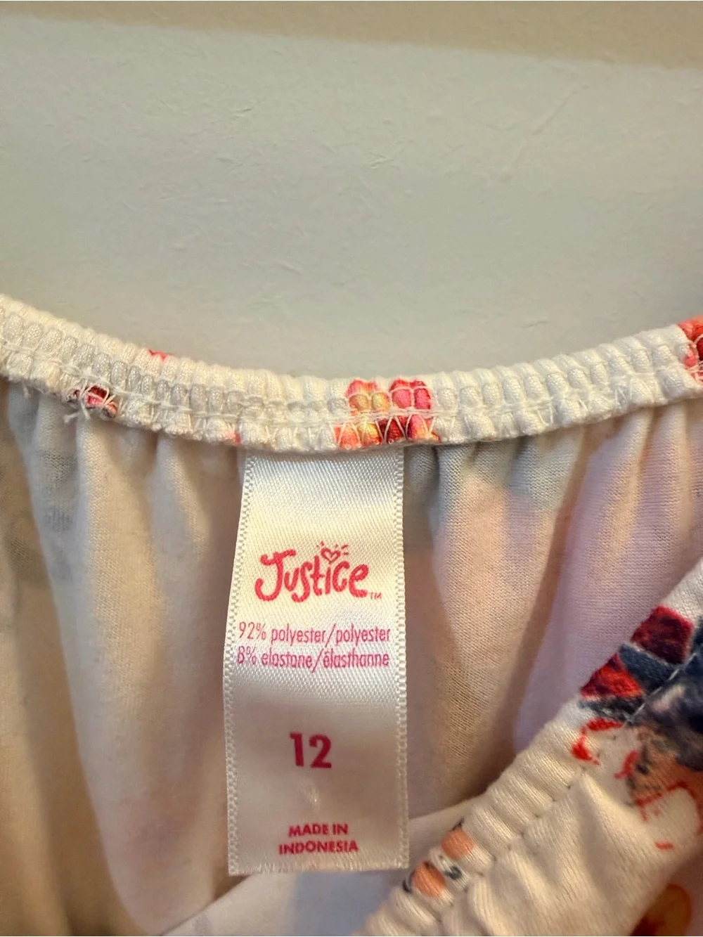 Justice White Off-Shoulder Floral Dress with Pink Rose Print Size:12